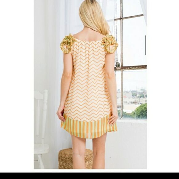 Ryu A'vere Stunning Orange & Green Chevron Mini Dress sizes S 2-4 M 6-8 L 10-12 - Picture 3 of 11